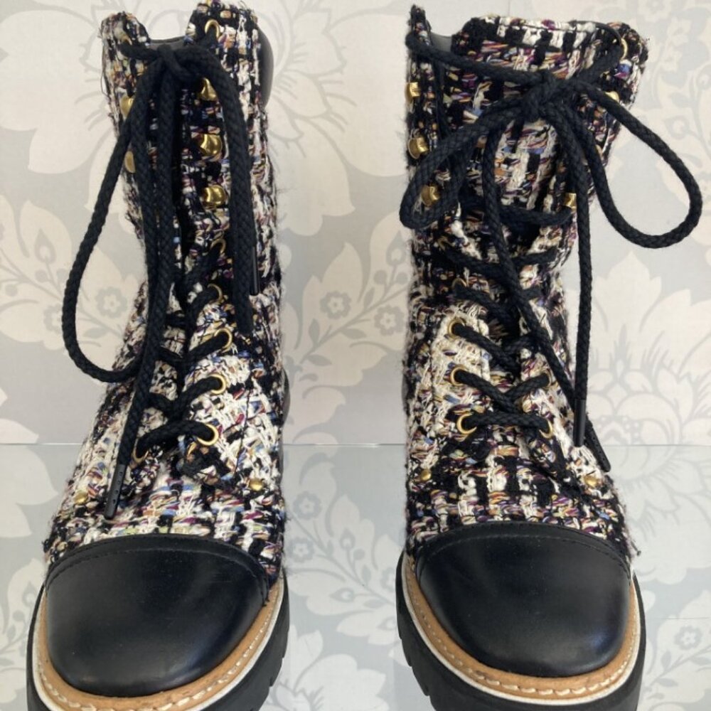 Tory Burch Tweed Lace Up Boots - Size 7